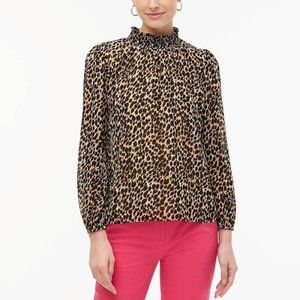J.Crew Womens Leopard Long-Sleeve Mockneck Blouse